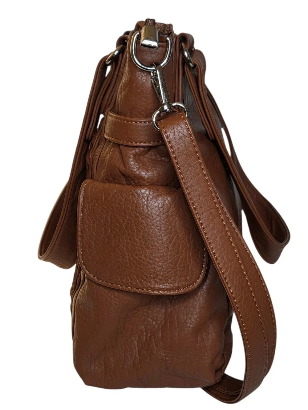 Large Tote Crossbody Bag Brown Vegan Leather Southwestern Silver Cross Purse
